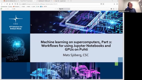 Thumbnail for Machine learning on supercomputers, Part 2: Jupyter and GPUs? (Short talk in CSC User Support Coffee)