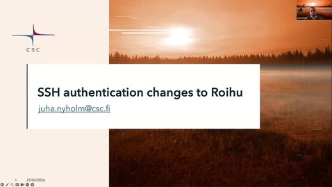 Thumbnail for SSH authentication changes to Roihu (short talk at CSC Research User Support Coffee 25.2.2026)