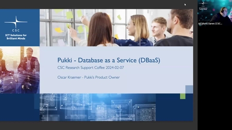 Thumbnail for Pukki -Database as a Service (short talk on CSC Research User Support Coffee on 18.12.2024) 