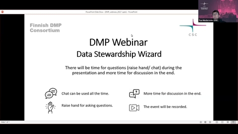 Thumbnail for DMP webinar series 2022: Data Stewardship Wizard