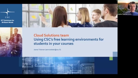 Thumbnail for Using CSC's free learning environments for students in your courses (Short talk on CSC Research User Support Coffee on 5.2.2025)