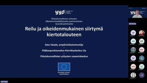 Thumbnail for 2.10.2025 Kiertotalous Living Labin aamukahvit Satu Vasala Reilu ja oikeudenmukainen siirtymä kiertotalouteen