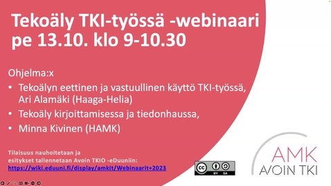 Thumbnail for Avoin TKIO -webinaari: Tekoäly TKI-työssä pe 13.10. klo 9-10.30