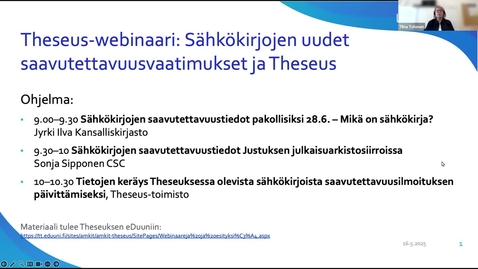 Thumbnail for Theseus-webinaari: Sähkökirjojen saavutettavuusmetadata