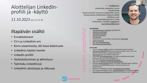 Thumbnail for Urawebinaari: Aloittelijan LinkedIn 11.10. 2023