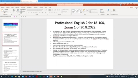 Thumbnail for Recording of the beginning of the session on 30.8.