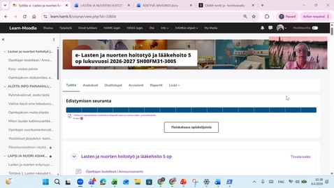 Thumbnail for Lasten ja nuorten hoitotyö ja lääkehoito opintojakson aloitusvideo lukuvuodelle 2026-2027