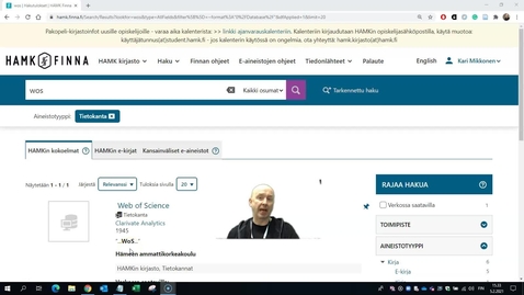 Thumbnail for Web of Sciencen käytön ohjevideo