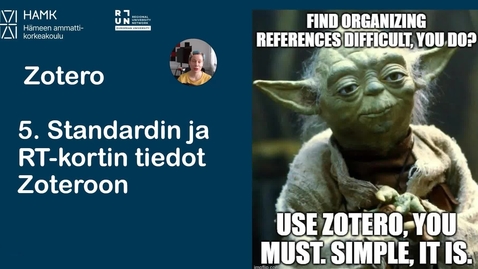 Thumbnail for Standardin ja RT-kortin tiedot Zoteroon