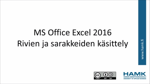 Thumbnail for Excel 2016 -  rivien ja sarakkeiden käsittely