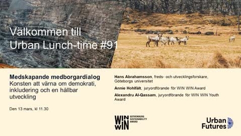 Thumbnail for Urban Lunch-time #91: Medskapande medborgardialog och konsten att värna om demokrati, inkludering och en hållbar utveckling 