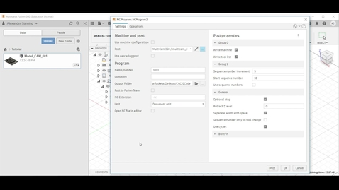 Thumbnail for Tutorial – Post-processing toolpaths in Fusion 360 (From 3D model to CNC fabrication, part 9)