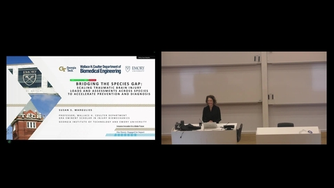 Thumbnail for Professor Susan Margulies (Georgia Tech US) - Talk title: Bridging the species gap: Scaling Traumatic Brain injury loads and assessments across species to accelerate prevention and diagnosis.