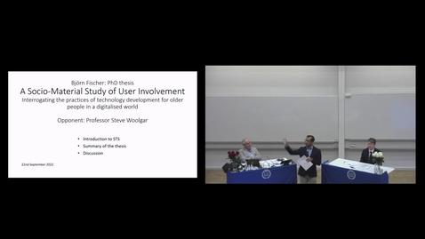 Thumbnail for Björn Fischer PhD Defense at CBH/KTH - 220922: &quot;A Socio-Material Study of User Involvement: Interrogating the practices of technology development for older people in a digitalised world&quot;