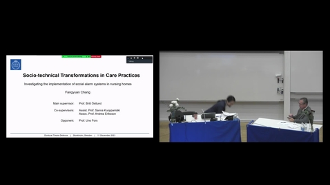 Thumbnail for Fangyuan Chang PhD Defense at CBH/KTH - 211201: &quot;Socio-technical Transformations in Care Practises&quot;