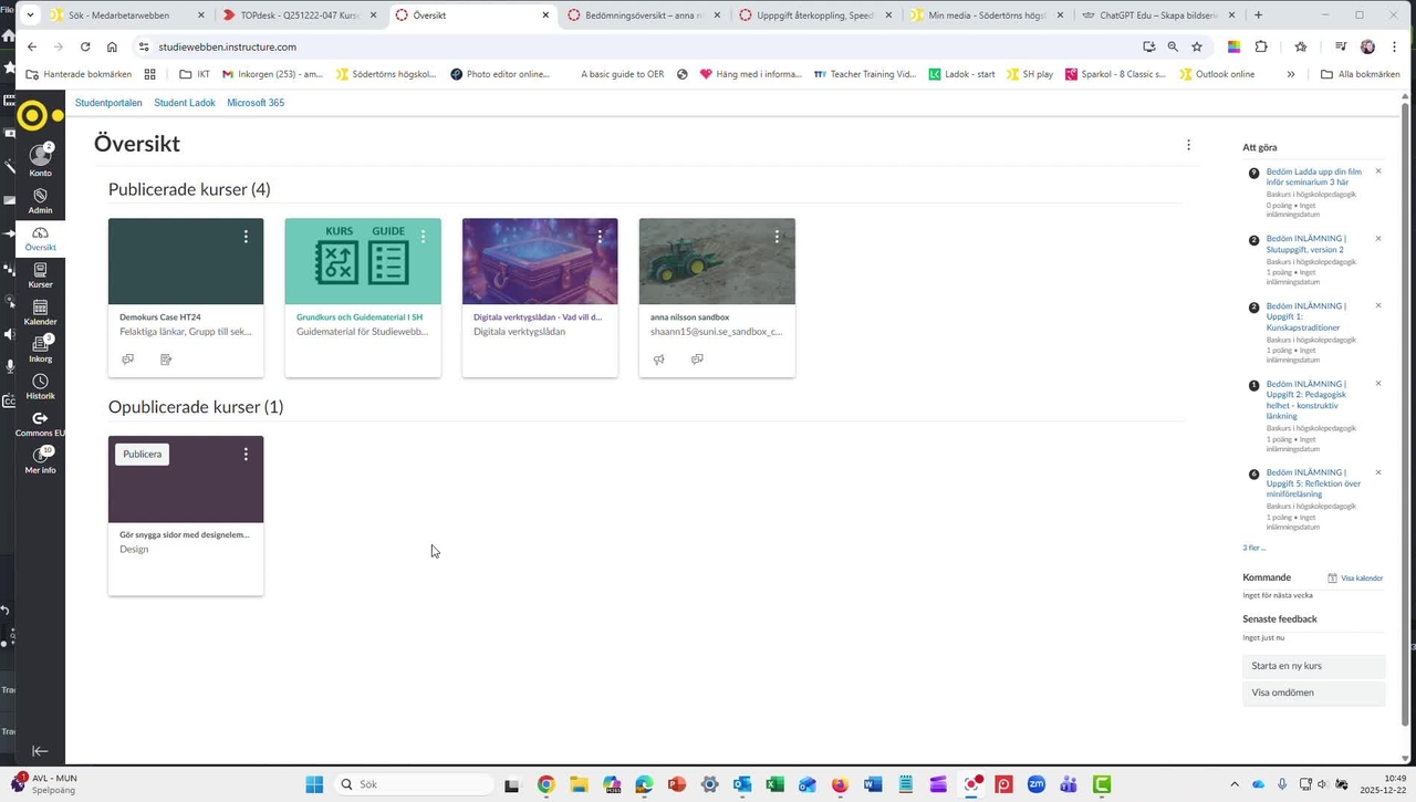 Fästa en kurs jag ofta vill nå på startsidan i Studiewebben