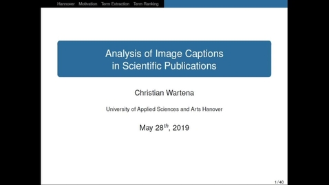 Thumbnail for Christian Wartena's seminar &quot;Analysis of Image Captions in Scientific Publications&quot;, 28 May 2019