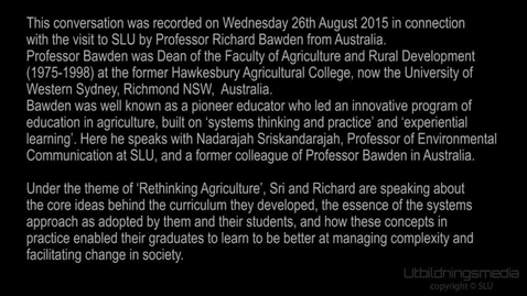 Thumbnail for Action research and mind shifts - rethinking agriculture - a conversation between Richard Bawden and Nadarajah Sriskandaraja- part 1