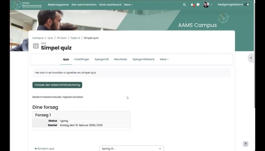 Indstilling af Moodle quiz