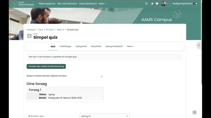 Indstilling af Moodle quiz