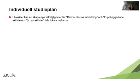 Thumbnail for Skapa nya valmöjligheter i "Delmål i forskarutbildning" och "Ej poänggivande aktiviteter - Typ av aktivitet"