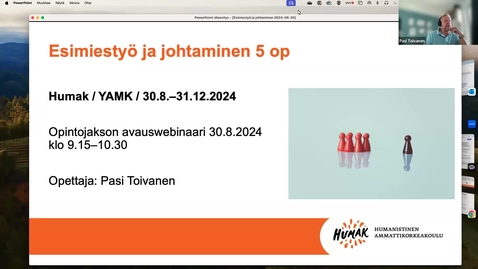 Thumbnail for Esimiestyö ja johtaminen -opintojakson avauswebinaari 30.8.2024